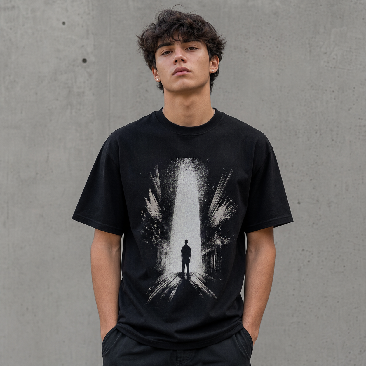 MAIN CHARACTER tee worn by model