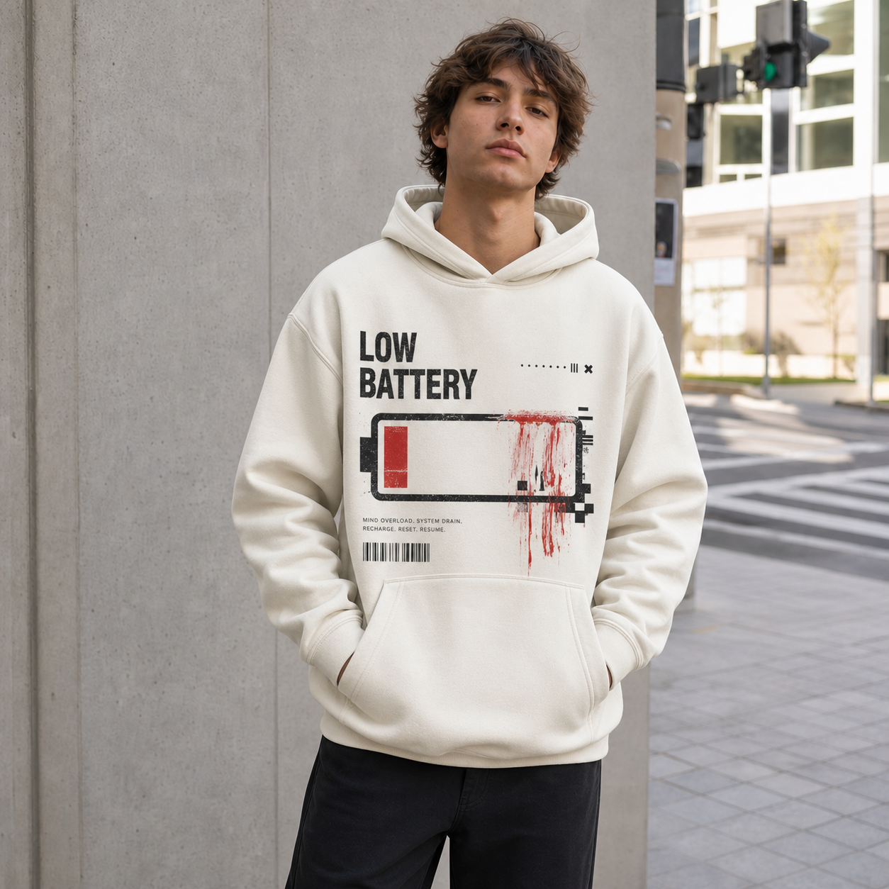 LOW BATTERY HOODIE hoodie worn by model